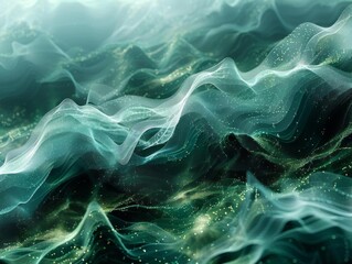 Obraz premium Abstract digital landscape with flowing lines and shimmering particles.