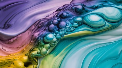 colorfull liquid acrylic paint or fluid bubble flow wallpaper