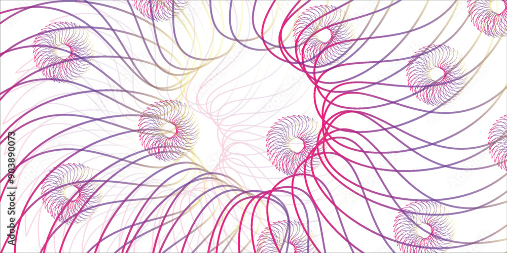 Poster abstract geometric design featuring circular swirl shapes with spiral lines. colorful radial swirl s