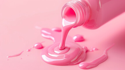 "Nail polish cascading from the bottle, creating a smooth, flowing stream of vibrant color."