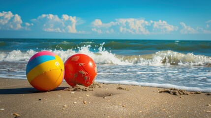 Obraz premium Colorful beach balls on the sandy beach