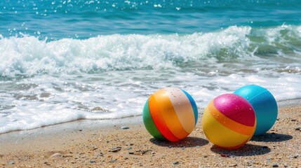 Obraz premium Colorful beach balls on the sandy beach