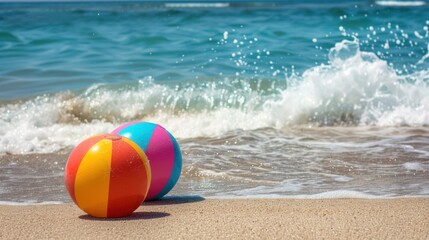 Obraz premium Colorful beach balls on the sandy beach