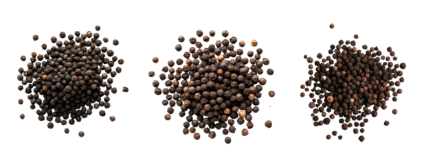 set of three pile black pepper top view transparent background