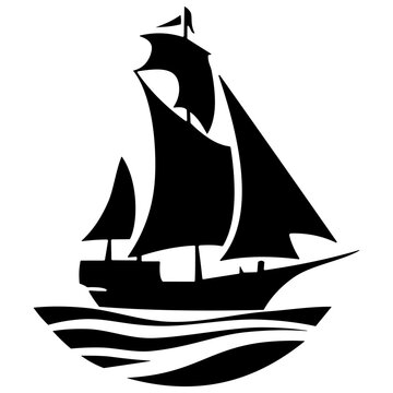 recommend clip art: Vector silhouette of sailboat, travel, freedom, sea