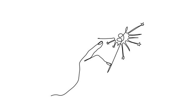 abstract hand sparkler. Self drawing animation one continuous line draw, logo