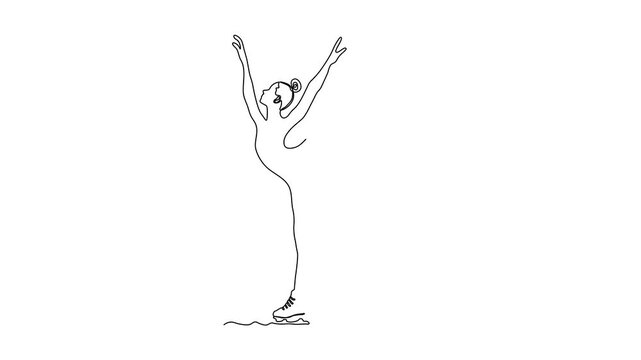 Self drawing animation one continuous line draw, logo, abstract figure skater skating on ice, winter sports