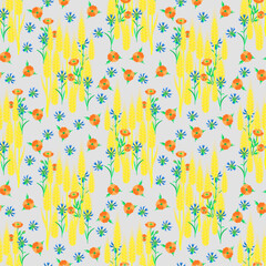 Vector - grain with poppies and cornflower seamlee pattern.