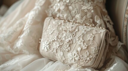 Ethereal Elegance Bridal Purse on White Dress in Serene Bridal Suite