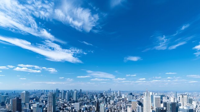 A clear blue sky over a cityscape promoting International Day of Clean Air for Blue Skies taken with lens more clarity with clear light and sharp focus high detailed