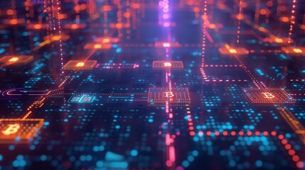 Obraz premium Blockchain Brilliance Illuminated Cryptocurrency Connections on Digital Ledger