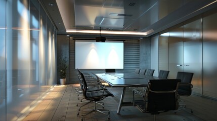 Fototapeta premium Office Presentation with Silver Wall and Projector
