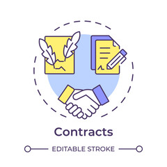Contracts multi color concept icon. Signing document, business agreement. Notary services. Round shape line illustration. Abstract idea. Graphic design. Easy to use in infographic, presentation
