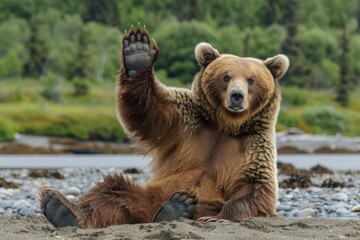 Obraz premium Bear Paw. A Majestic Brown Grizzly Bear Poses in Alaska Wildlife Habitat