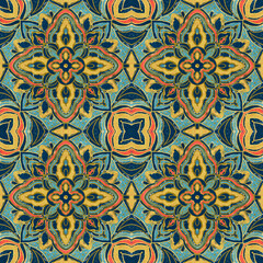 Seamless pattern with stylized ethnic pattern. Hand-drawn illustration.