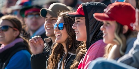 Fans cheering in the stadium, happy crowd at an outdoor, celebrating football victory during a cultural festival.