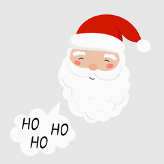 Ho Ho Ho Santa Claus in flat style. Vector illustration isolated for festive designs of banners, covers, advertisements, greeting cards. Concept of Christmas and New Year