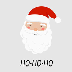 Ho Ho Ho Santa Claus in flat style. Vector illustration isolated for festive designs of banners, covers, advertisements, greeting cards. Concept of Christmas and New Year