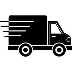 Fast shipping delivery truck icon silhouette vector illustration.	