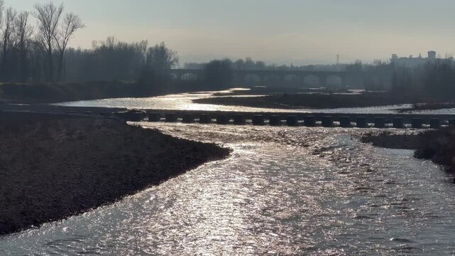 panorama of the Enza river Montecchio Emilia Reggio Emilia Italy. High quality 4k footage