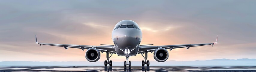 Realistic 4K semi close-up of an airplane on the tarmac at dawn, representing International Civil Aviation Day, more clarity with clear light and sharp focus, high detailed