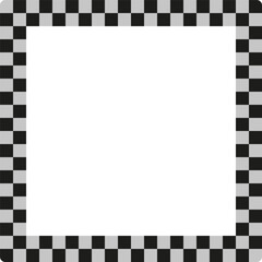 Checkered border frame. Black and gray squares. Vector illustration. Decorative corner element.