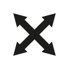 Expand arrows icon. Black four-way arrows. Vector direction symbol.