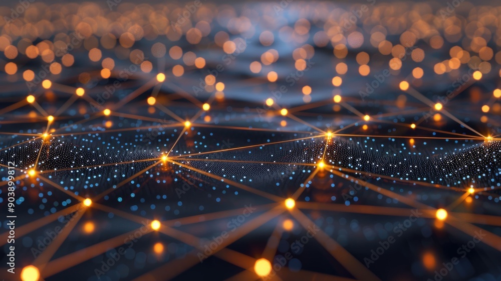 Poster abstract network of glowing points connected by lines