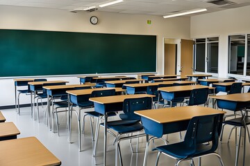 selective soft and blur focus.old wooden row lecture chairs in classroom in poor school.study room without student.
