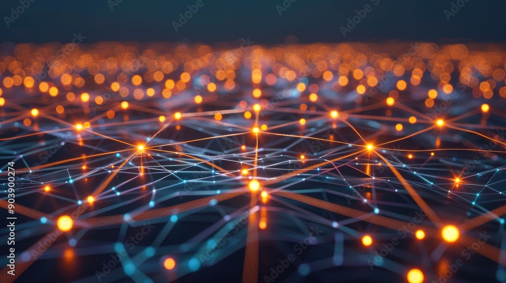 Poster abstract digital network with glowing nodes