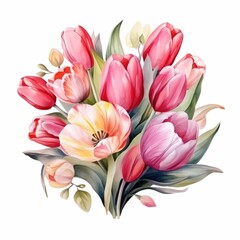 Obraz premium Watercolor Bouquet of Pink and Yellow Tulips