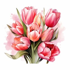 Fototapeta premium Watercolor Painting of a Bouquet of Pink Tulips