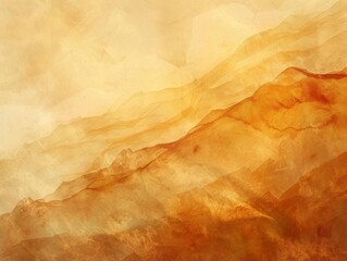 Abstract watercolor painting of a mountain range in warm tones.