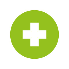 Fototapeta premium Green medical cross icon. Simple cross shape. Bright green vector. Health symbol design.