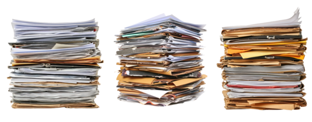 set of three stack of papers documents work transparent background
