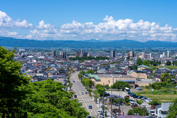Fototapeta premium さざえ堂から見た会津若松市の風景