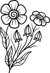 Line art hand drawn flower. Flower with leaves sketch thin line outline illustration 