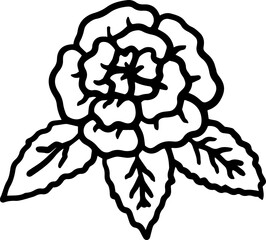 Line art hand drawn flower. Flower with leaves sketch thin line outline illustration 