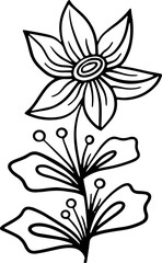 Line art hand drawn flower. Flower with leaves sketch thin line outline illustration 