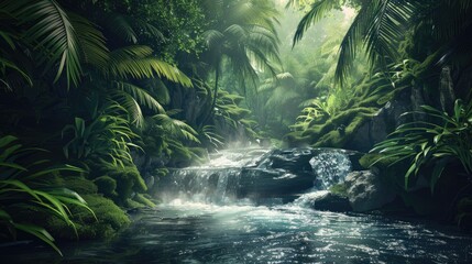 Fototapeta premium Amazing Wallpapers of a Flowing Jungle River