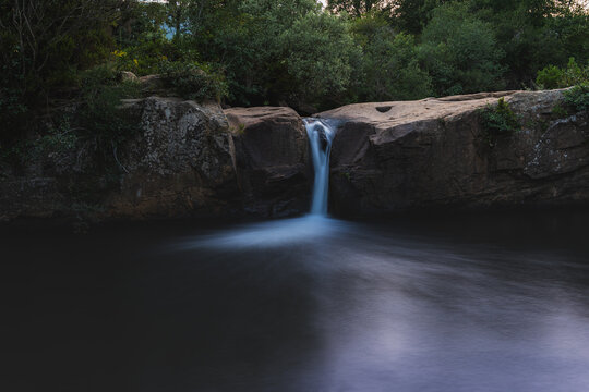 Silky smooth water picture in Razon river place called 'El Chorron' in Soria, Spain. Water reflection. Long exposure picture.