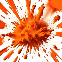 bright orange color powder festival explosion burst against white background.