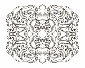 Isolated ornamental design. Ornamental elements for your designs. Black and white colors. Floral carving decoration for postcards, invitations, social media or wedding.