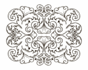 Isolated ornamental design. Ornamental elements for your designs. Black and white colors. Floral carving decoration for postcards, invitations, social media or wedding.
