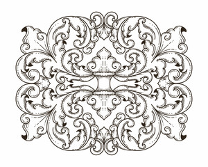 Isolated ornamental design. Ornamental elements for your designs. Black and white colors. Floral carving decoration for postcards, invitations, social media or wedding.