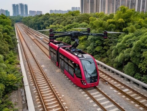 A futuristic public transportation system with hyperloop trains, autonomous buses, and flying taxis, highlighting advancements in mobility and urban planning