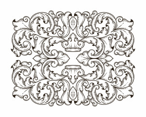 Isolated ornamental design. Ornamental elements for your designs. Black and white colors. Floral carving decoration for postcards, invitations, social media or wedding.