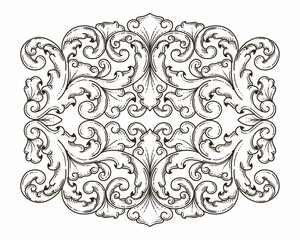 Isolated ornamental design. Ornamental elements for your designs. Black and white colors. Floral carving decoration for postcards, invitations, social media or wedding.