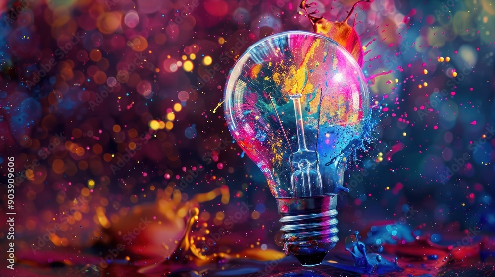 Aufkleber a colorful light bulb is surrounded by splashes of paint, creating a vibrant and dynamic scene. the 