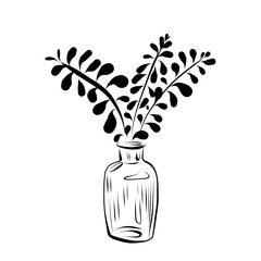 Line drawing. Line art of a bouquet of plants in a vase. Vector